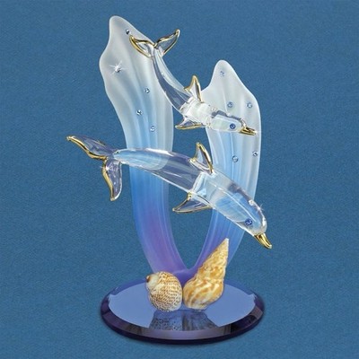Glass Baron Double Dolphins Figurine S5 T66-2D 22Kt Gold Crystal